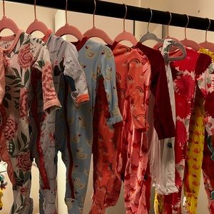 Kickee Pants Footie pajamas, onesie - Peonies and ruffle bottom. Snap.